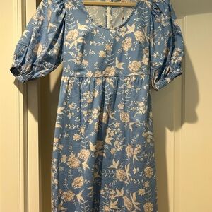 ESQUALO Blue and Cream Floral Long Sleeve Dress